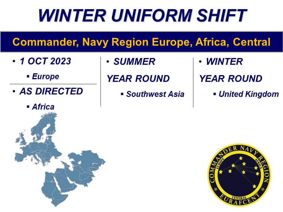 Commander, Navy Region Europe, Africa, Central Winter Uniform Shift